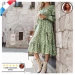 Robe Midi Vert Campagne Style